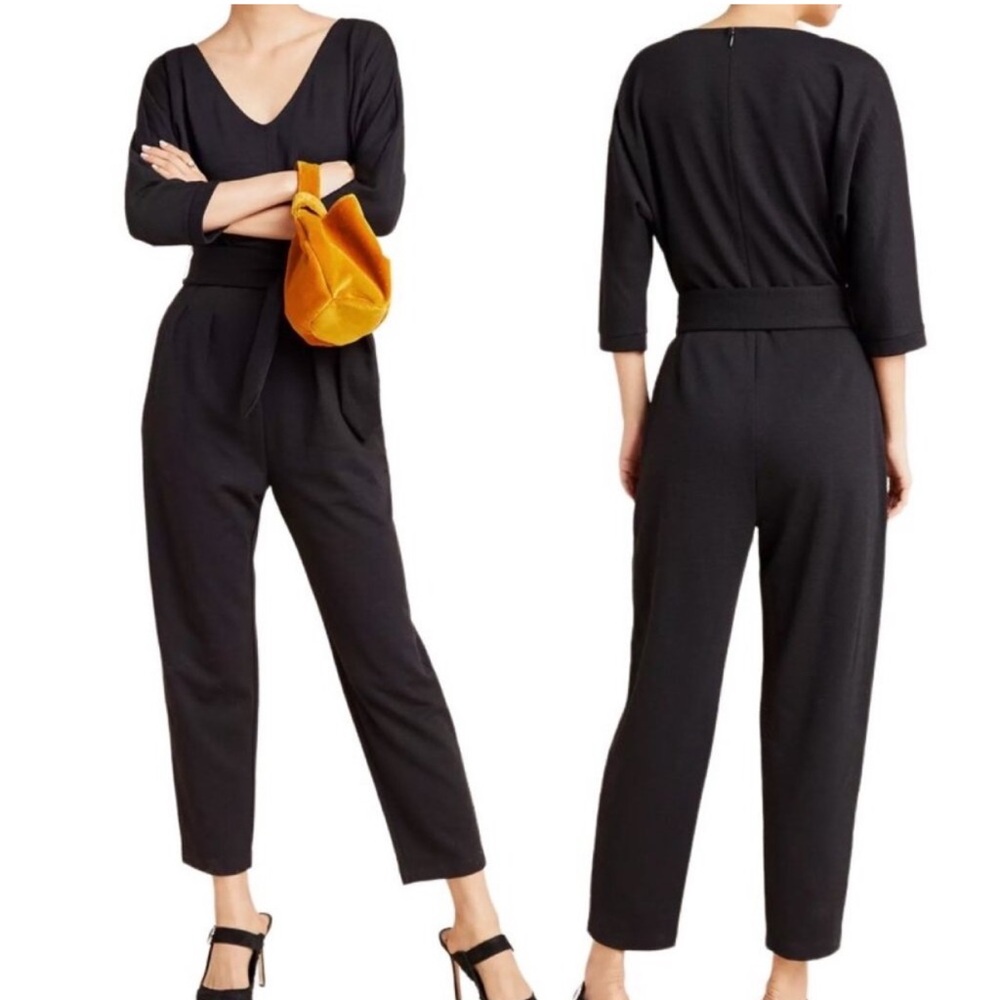 Anthropologie 3/4 sleeve black jumpsuit size large